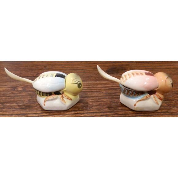 Vintage Bumblebees Bees Mini Ceramic Server Spoon Pot Jars Set of 2 - Picture 3 of 4